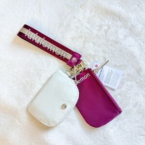 NWT lululemon athletica Dual Pouch Wristlet in Deep Luxe/Gold/Bone